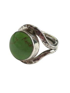 Hammered Sterling Silver Lime Green Turquoise Ring Size 6.75 Mexico